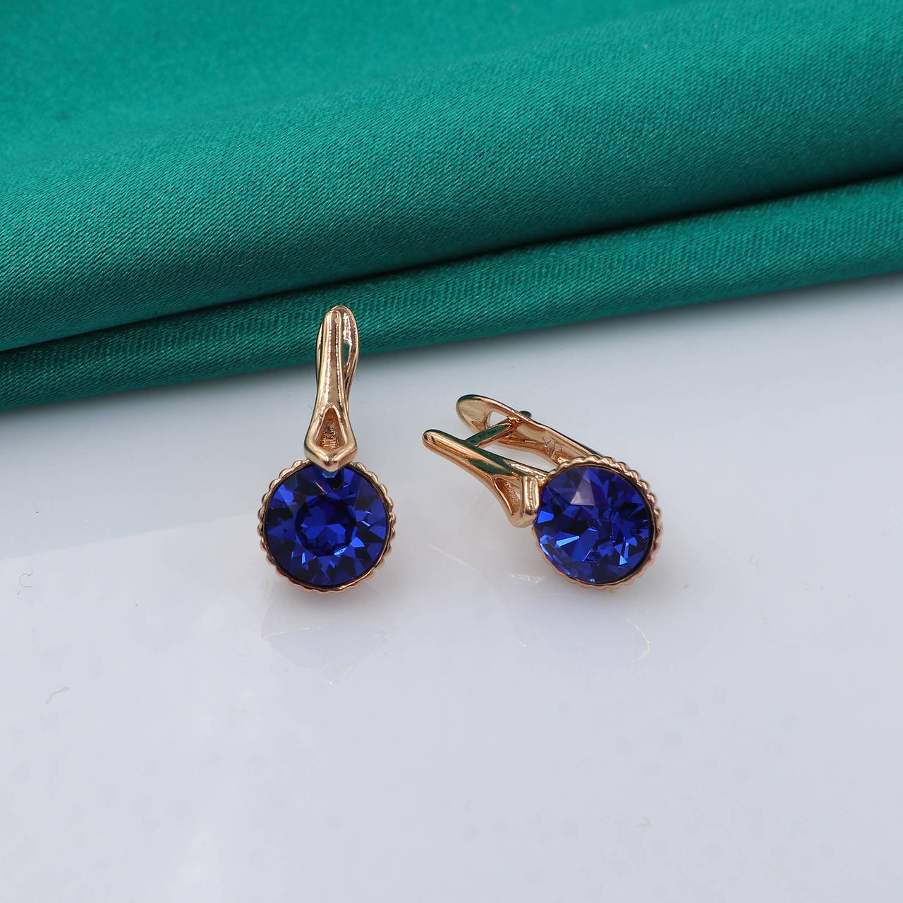 

Серьги Swarovski, Синий Электрик, англ.замок, позолота Xuping, 18К