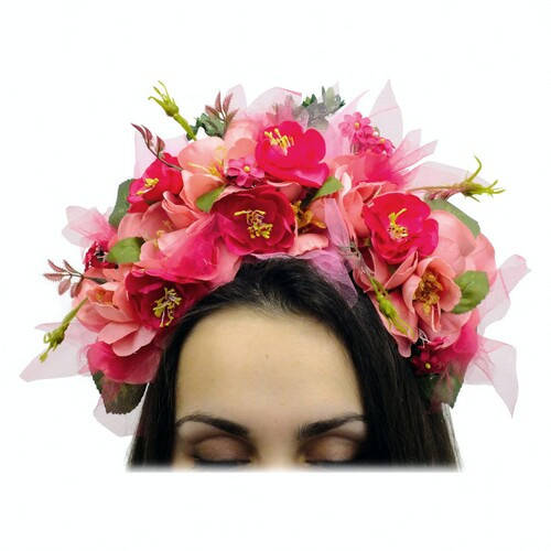

Веночек на голову, венок из цветов, обруч малиновые Розы. Handmade