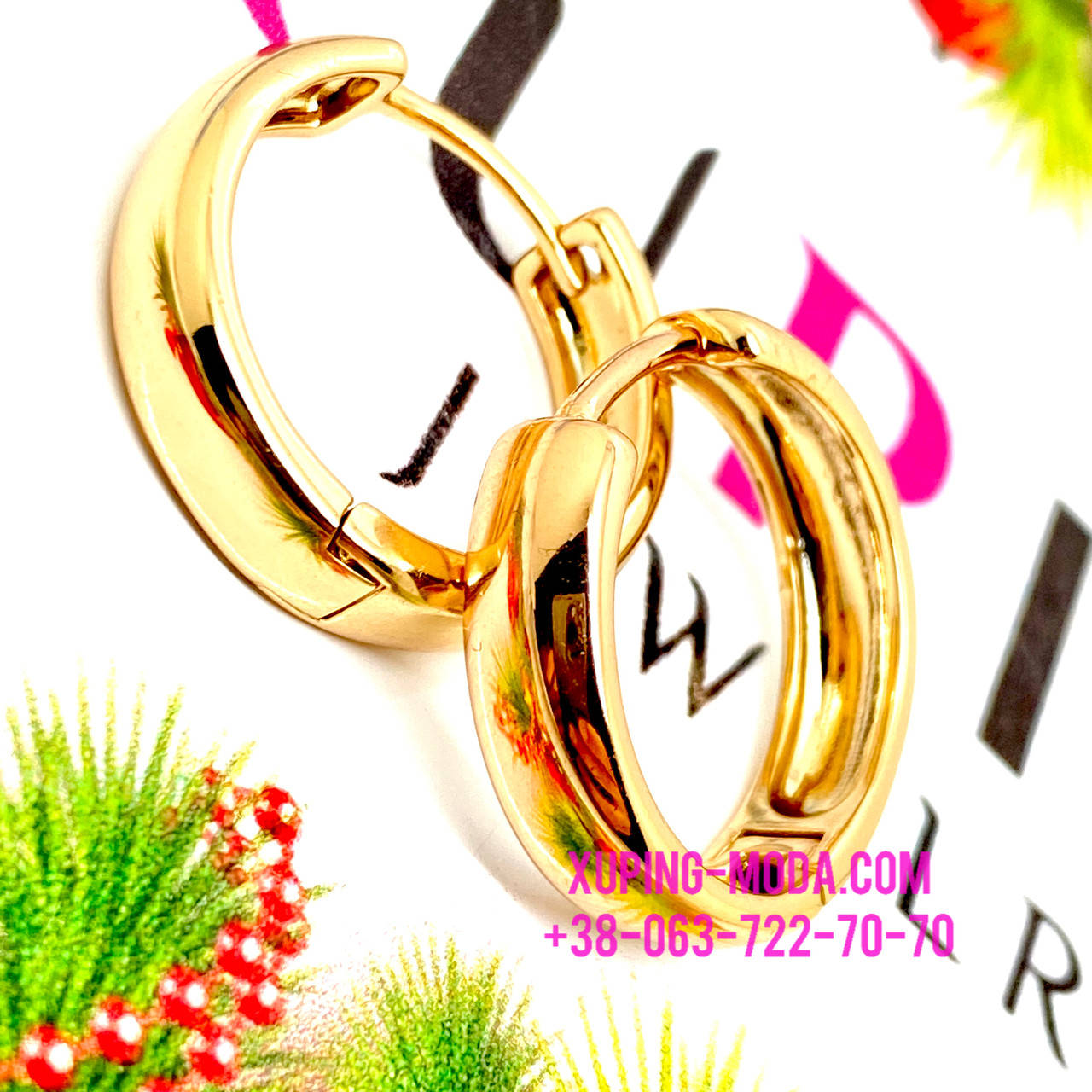 

Серьги Xuping 23 х 5мм. Цвет 18к