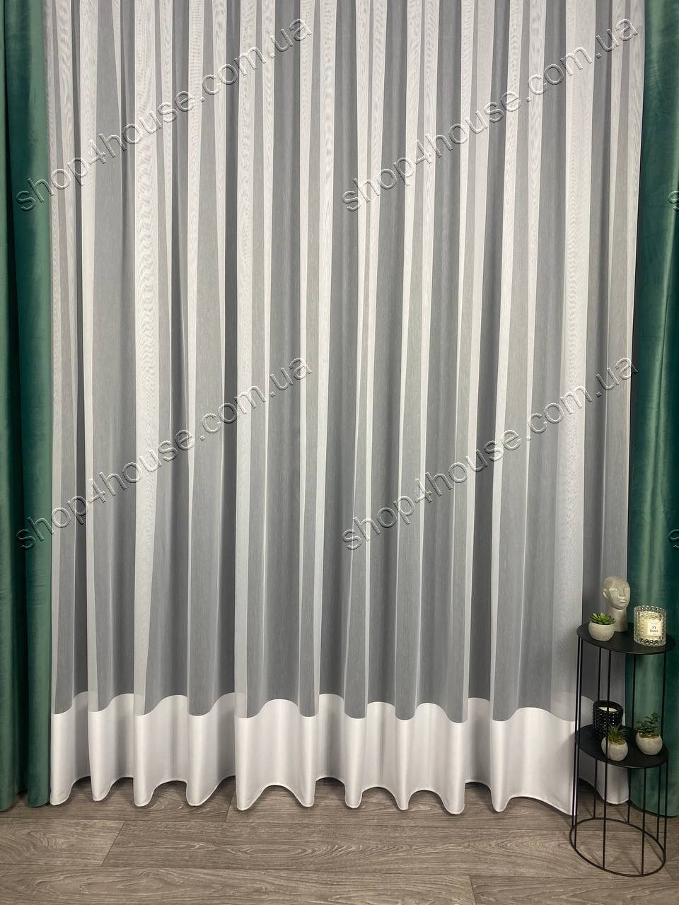 

Тюль на основе бамбука с вышитой полосой внизу Цвет: Белый