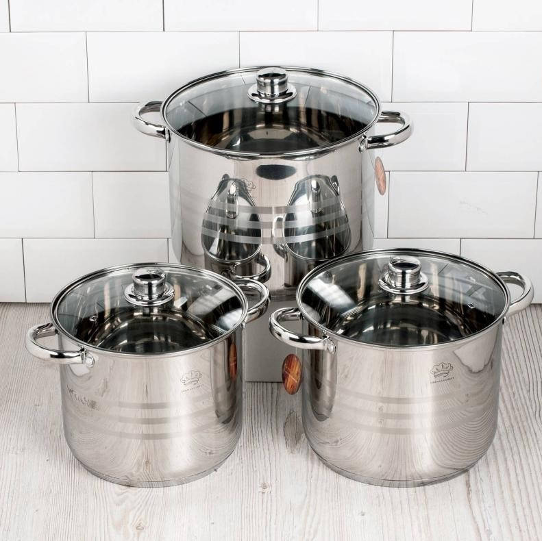 

Большой набор из 3 высоких кастрюль из нержавеющей стали German Family GF-2037 с многослойным дном, Светло-серый