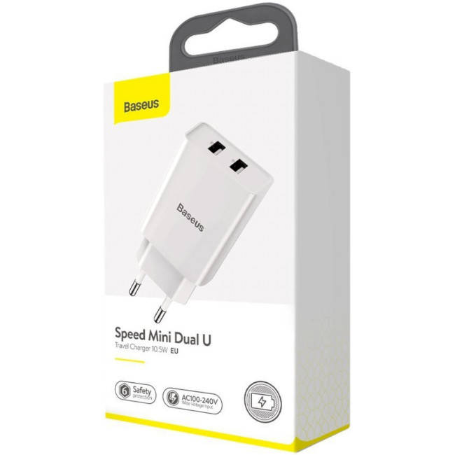 

Зарядное устройство BASEUS Speed Mini Dual U Travel Charger 10.5W White (CCFS-R02) Гарантия!, Белый