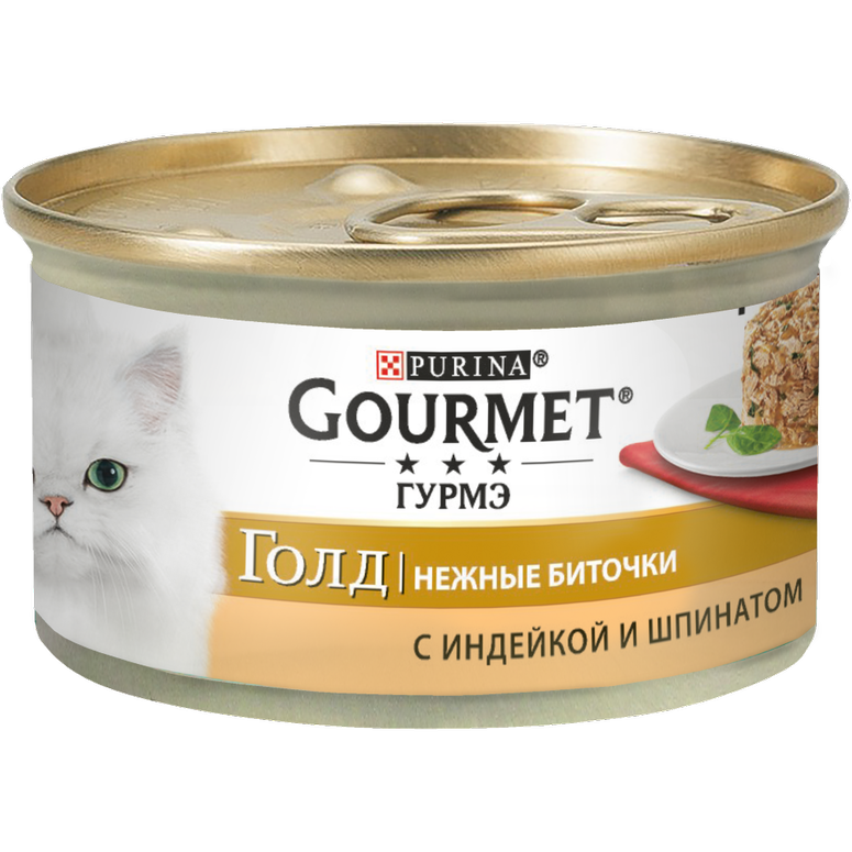 

Влажный корм для кошек Purina Gourmet Gold Нежные биточки индейка со шпинатом 85 г