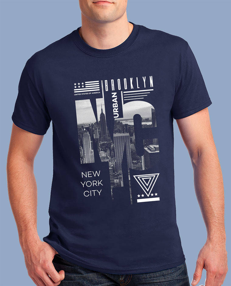 

Футболка мужская летняя с коротким рукавом и рисунком "NYC" темно-синяя