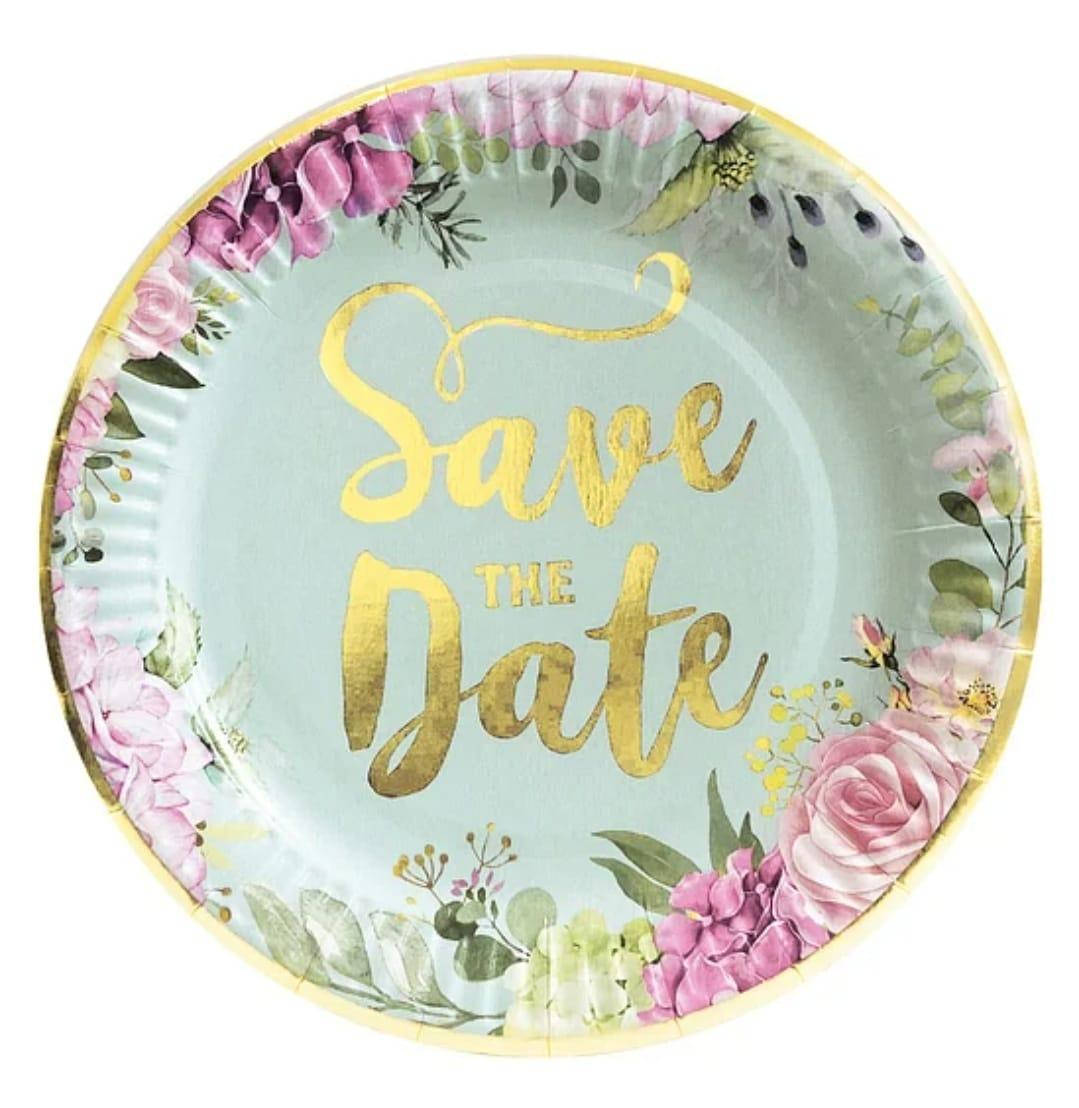

Тарелки бумажные одноразовые 18см | Save the date