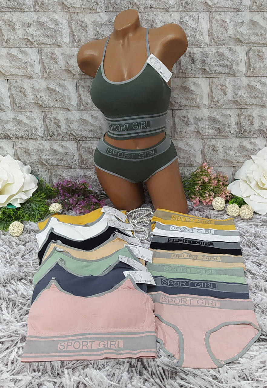 

Женский спортивный комплект размер 44-46 нижнего белья лифчик-топ и трусики 6680, Разные цвета