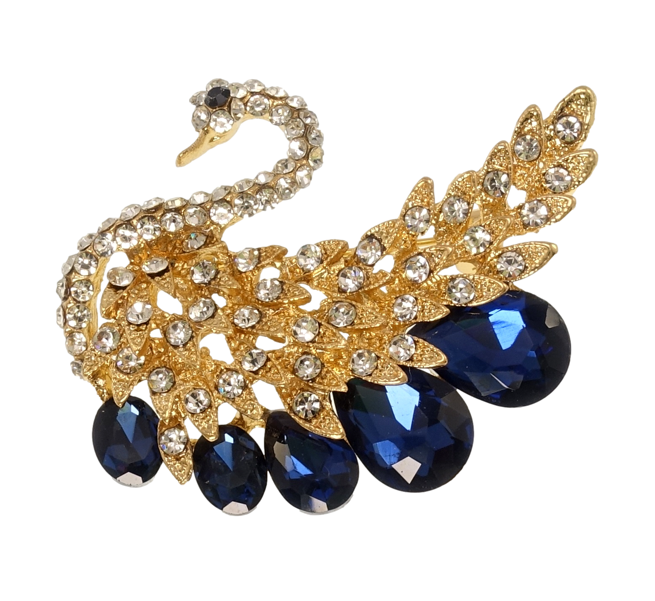 

Брошь "Лебедь с стразами и синими кристаллами"