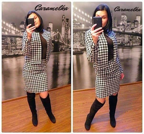 

Костюм женский гусиная лапка (юбка + пиджак) 44, Белый