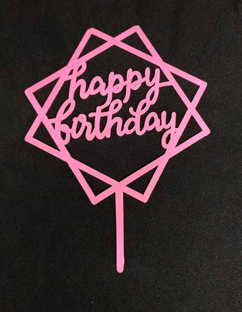 

Топер для кондитерських виробів "Happy birthday" пластик рожевий
