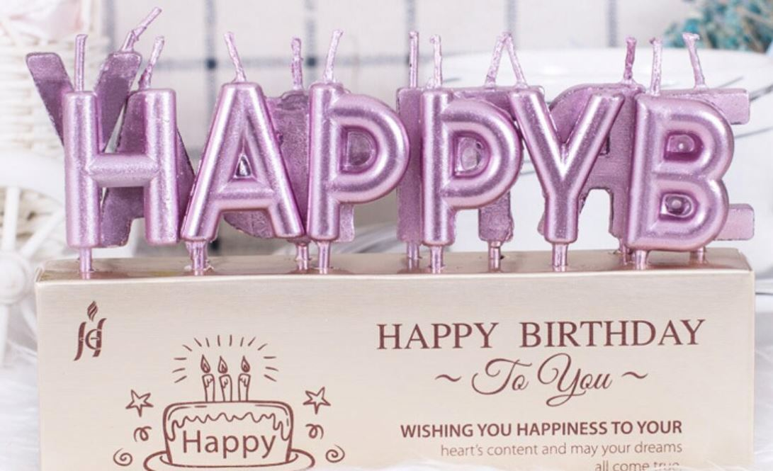 

Свечи-буквы "Happy Birthday" хром розовые, Розовое золото