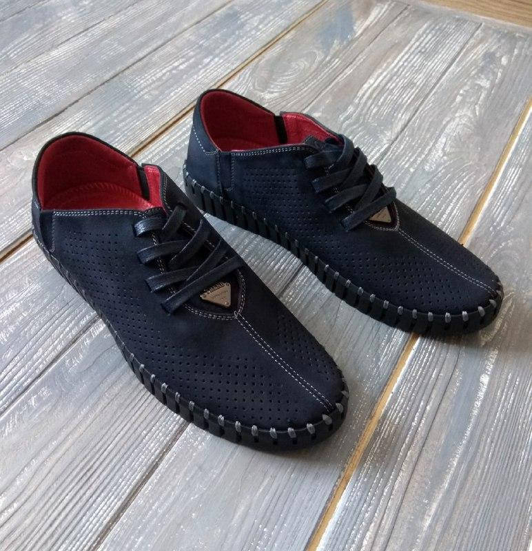 

Мокасини чоловічі нубукові з перфорацією темно-сині Prime Shoes 43