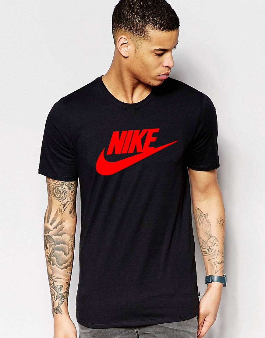 

Стильная Футболка Мужская черная в стиле Найк (красный принт Nike ) повседневная с коротким рукавом