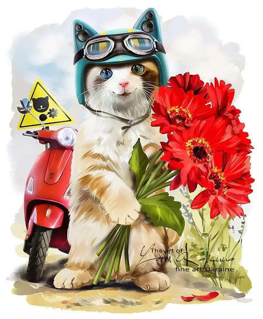 

Картина по номерам для детей, детская тематика Кот с цветами RAS2152_O Jozef Otten