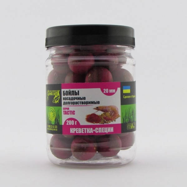 

Бойлы для карпа Grandcarp Tactic насадочные долгорастворимые Креветка Специи 20 мм 100 г