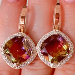 

Серебряные серьги с золотыми накладками с фианитами (цвет аметрин) ГТ-419