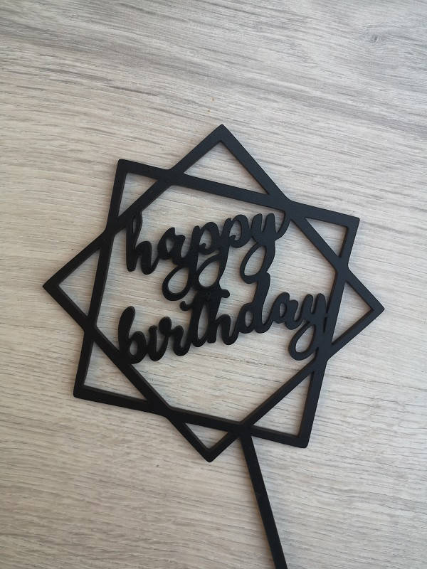 

Топпер для торта черный Happy Birthday!