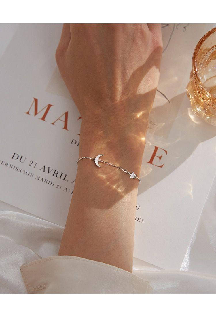 

Браслет Уединение с Месяцем и звездой в стиле Минимализм, серебряное покрытие 925 пробы, длина 16+5 см