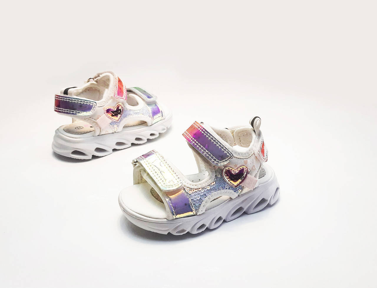 

Детские босоножки 25 для девочки белые хамелеон светящиеся с подсветкой, Белый