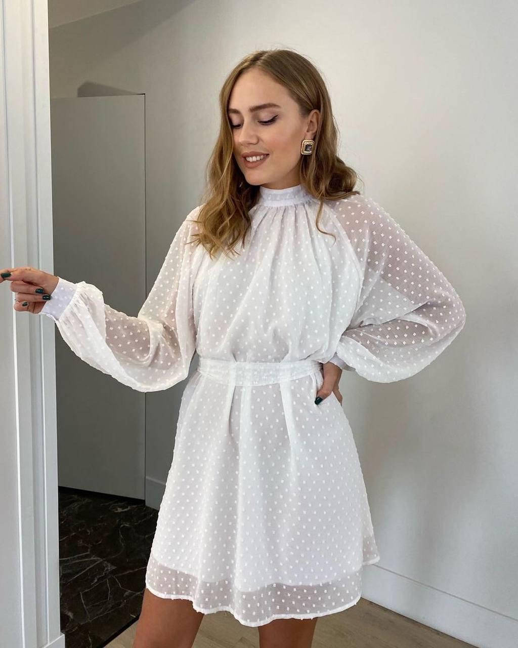 

Шикарное шифоновое платье в горошек