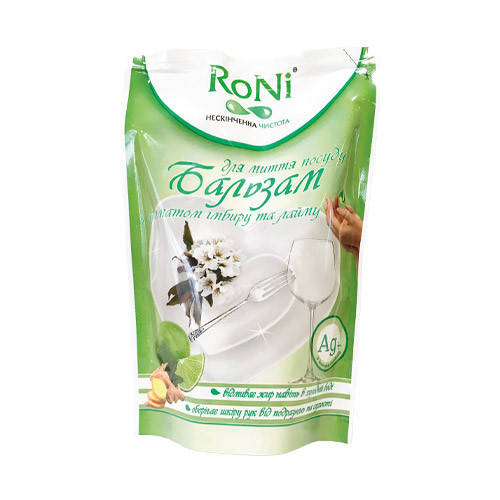 

Моющее средство для мытья посуды / бальзам для посуды "RONI" имбирь-лайм - бальзам, дой-пак, 0.45 л