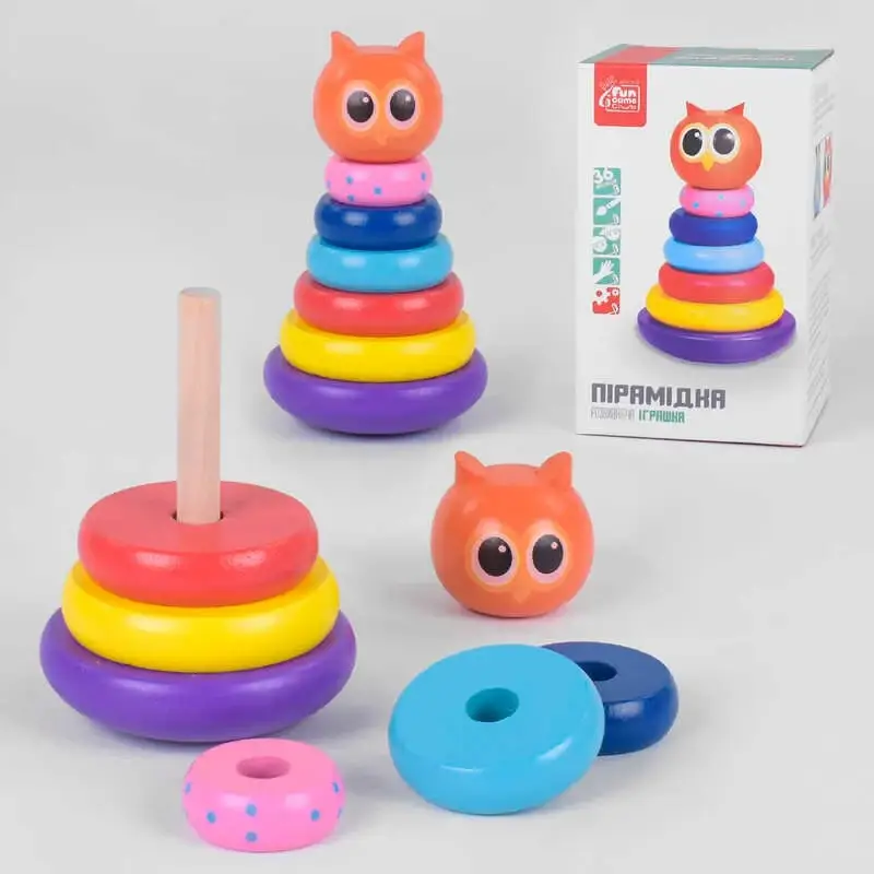 

Деревянная пирамидка 91552 "4FUN Game wood Club" Сова неваляшка, 5 колец