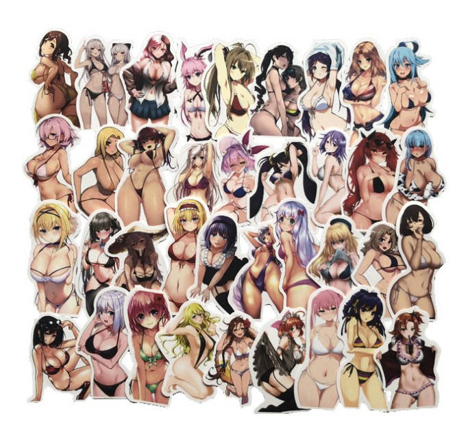

Набор виниловых наклеек стикеров Аниме девушки в купальниках Стикербомбинг на авто телефон 100 шт, Разные цвета