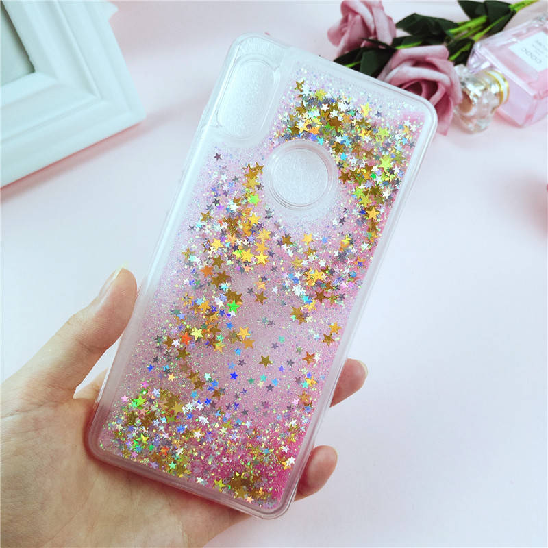 

Чехол Glitter для Huawei P Smart Plus Бампер Жидкий блеск звезды розовый