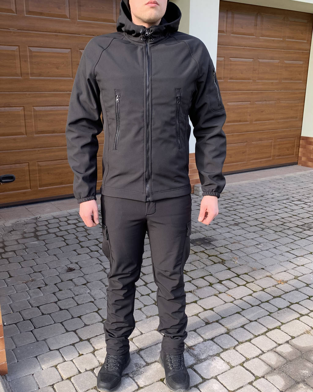 

Тактический Костюм SoftShell черный Куртка + Штаны непромокаемый 52/XL