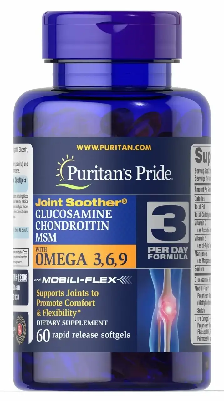 

Глюкозамин, хондроитин и MSM с Omega 3-6-9, Puritan's Pride, 60 капсул (PTP-13306)