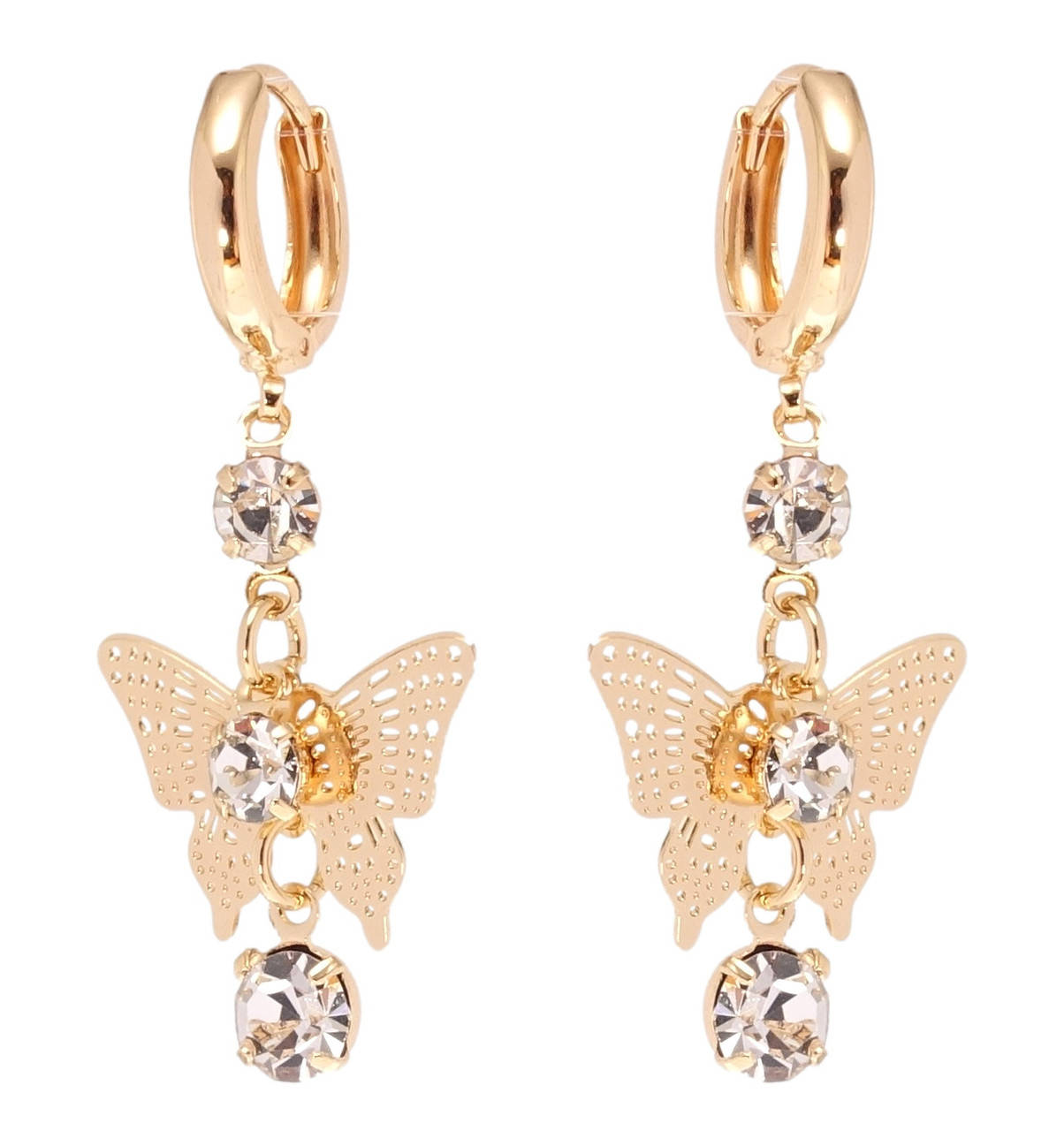 

Серьги M&L желтый оттенок подвески на колечках "Бабочки с кристаллами"