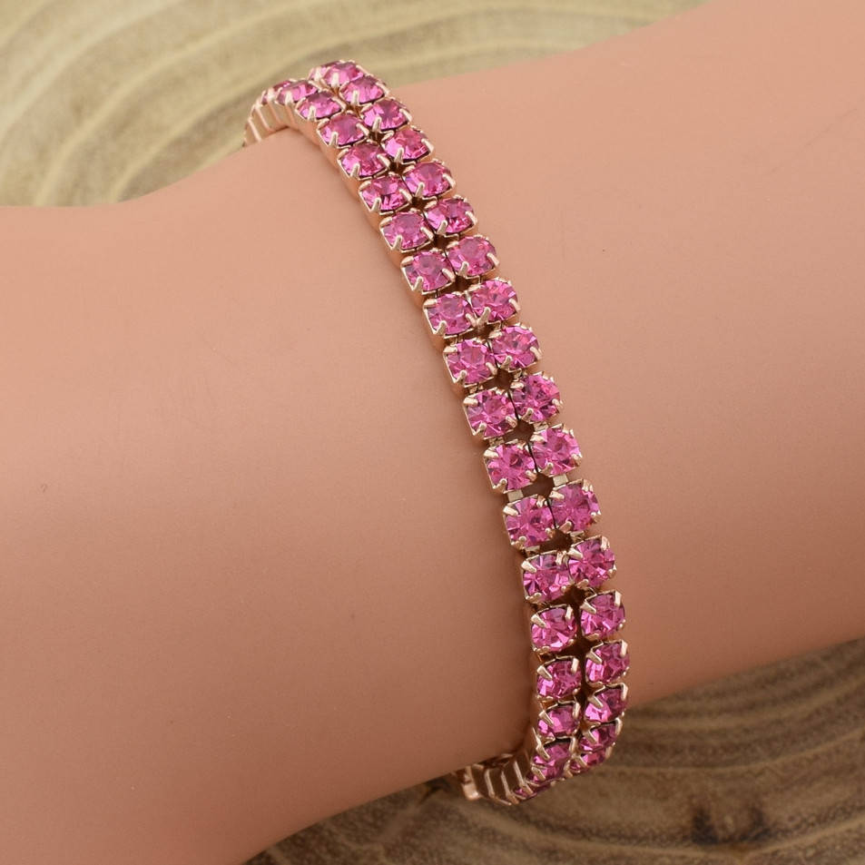 

Браслет Xuping 42006 ширина 7 мм розовые фианиты Милан позолота РО длина 17+2