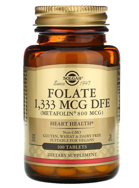 

Фолиевая кислота метафолин Solgar Folate As Metafolin 800 мкг 100 таблеток