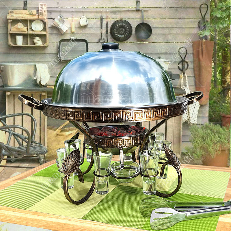 

Садж для шашлыка "Фараон" 30см +3 соусницы и +6 рюмок