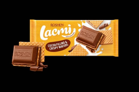 

Шоколад Roshen Lacmi молочний з шоколадною начинкою та вафлею