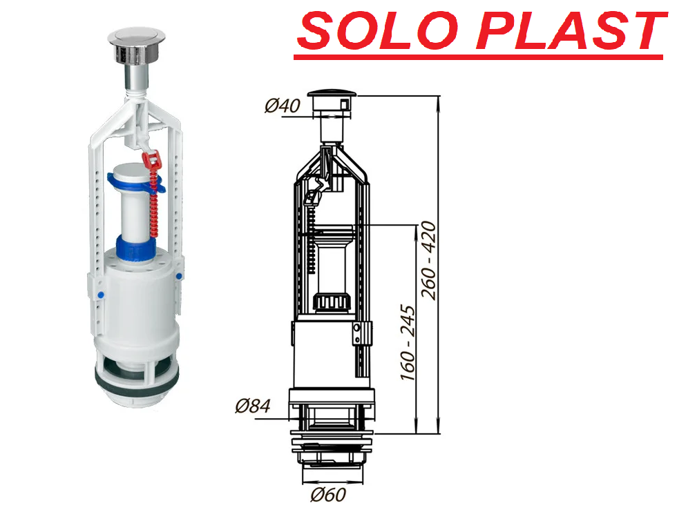 

Сливной механизм (арматура однокнопочная) SoloPlast АС-04.00
