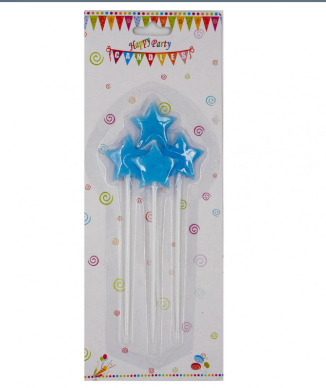

Свечи для торта "Звёзды" 4 шт, голубые