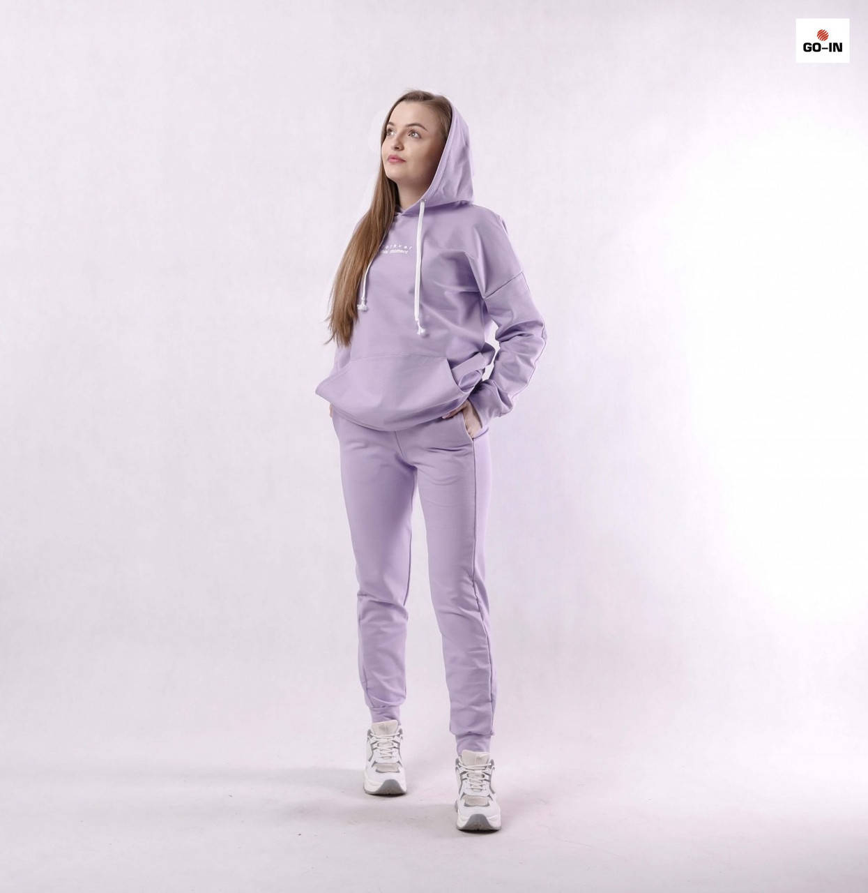 

Спортивный костюм женский молодежный с капюшоном однотонный р. 42-50, Сиреневый