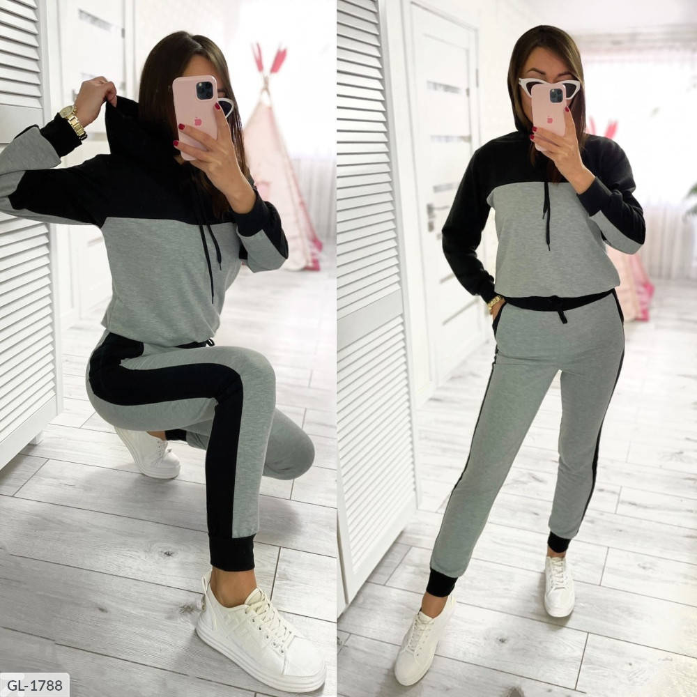 

Женский прогулочный костюм двойка ( кофта + штаны ) , ткань турецкая двухнитка , с капюшоном GL-1788