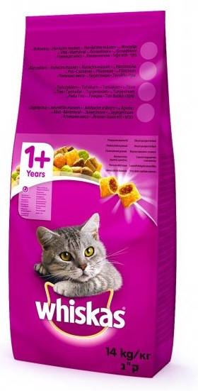 

Whiskas Сухой корм для кошек вкусные подушечки с говядиной 14кг