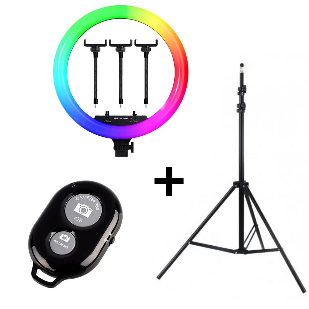 

Кольцевая Led-лампа RGB 45 см для фото и видео съемки + Штатив + Пульт для селфи, Разные цвета