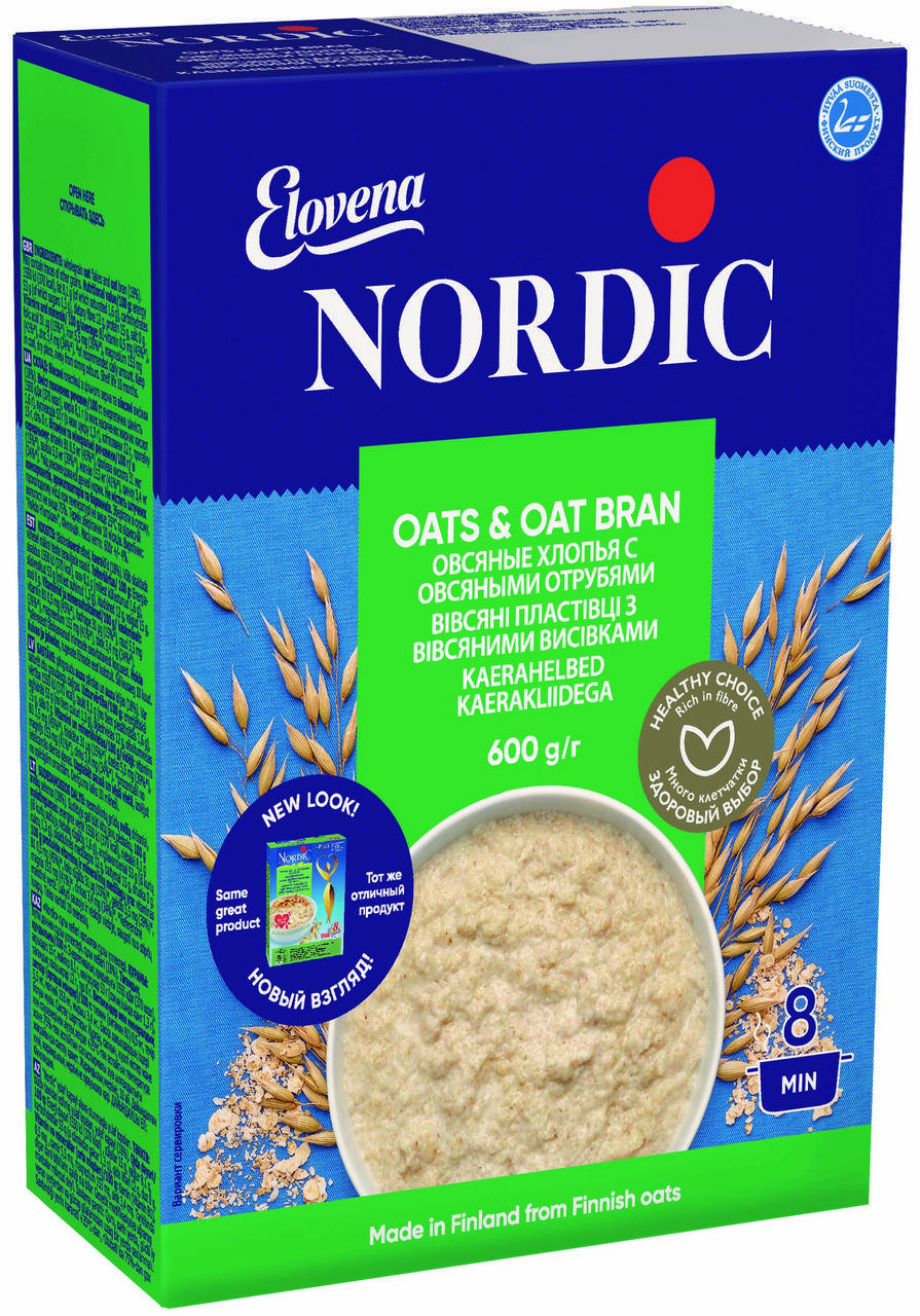 

Овсяные хлопья с овсяными отрубями NORDIC 600г, (10шт/ящ)