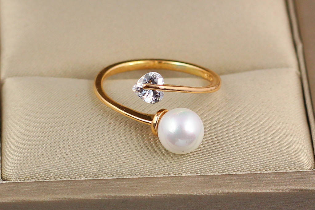 

Кольцо Xuping Jewelry раздвижное жемчужина с сердцем 16 и больше золотистое