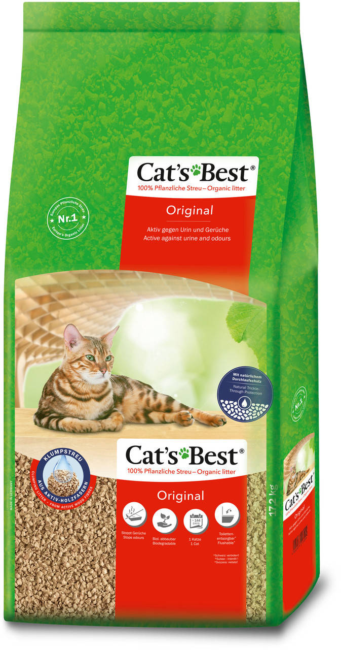 

Cat's Best ORIGINAL Деревний наповнювач комкуючий 40л/17,2кг