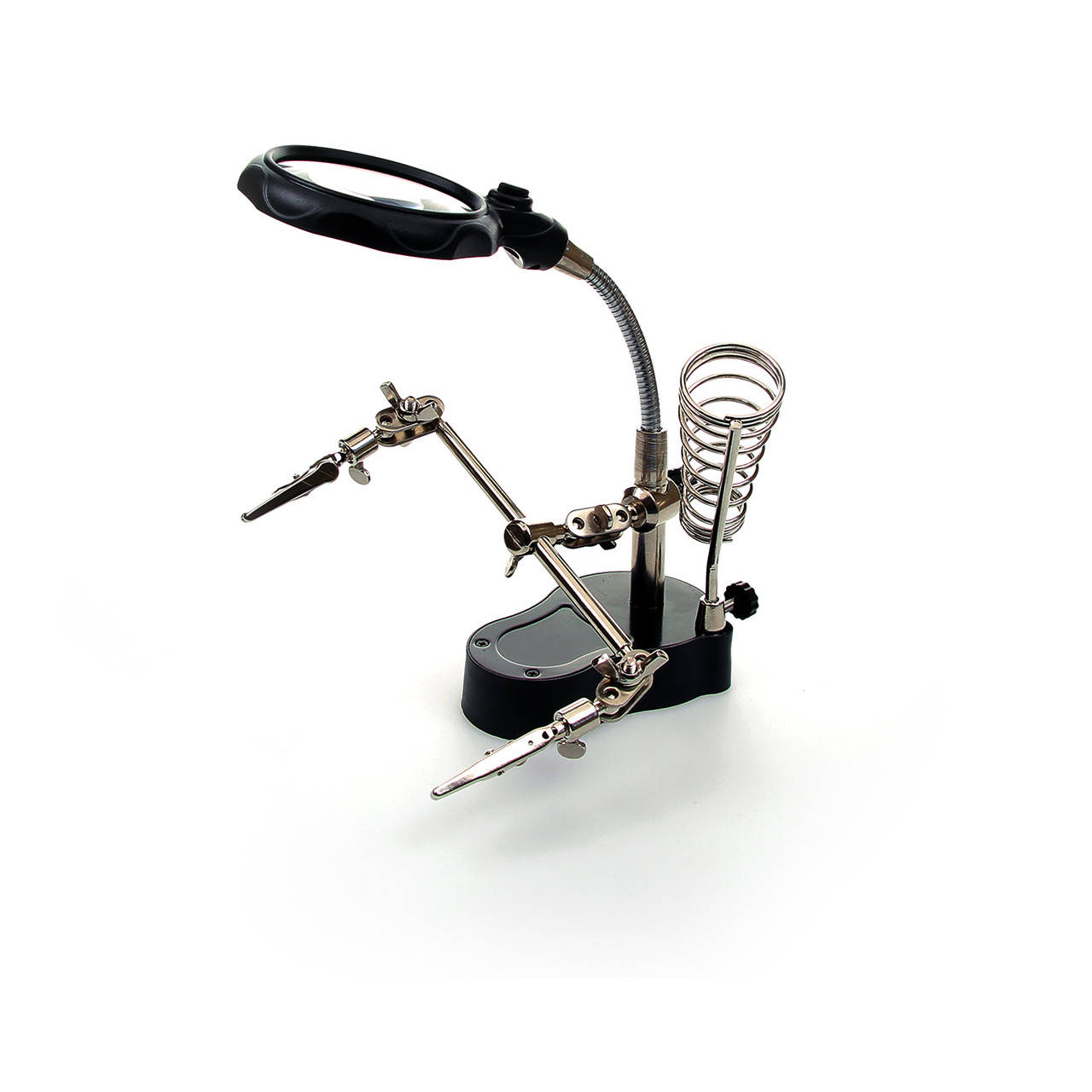 

Держатель плат TE-801 (третья рука) с подсветкой, линзой и подставкой для паяльника