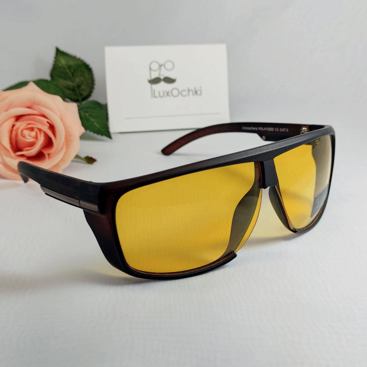 

Стильные мужские солнцезащитные поляризованные очки маска в матовой оправе с желтой линзой, Желтый