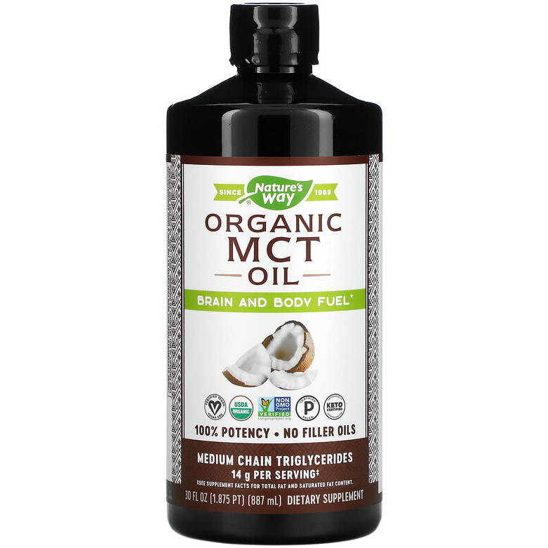 

Масло МСТ, Nature's Way "Organic MCT Oil" триглицериды средней цепи из кокосового масла (887 мл)