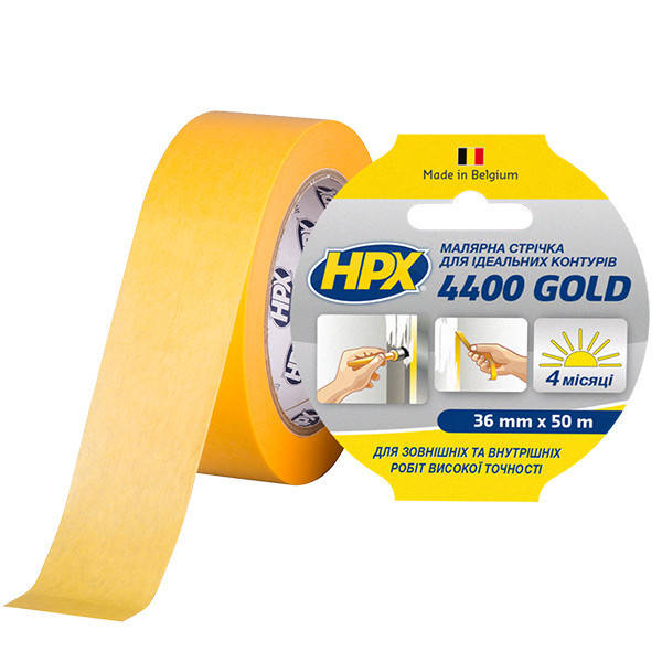 

Стрічка малярна HPX 4400 Gold 36мм, 50м для чітких контурів, Желтый