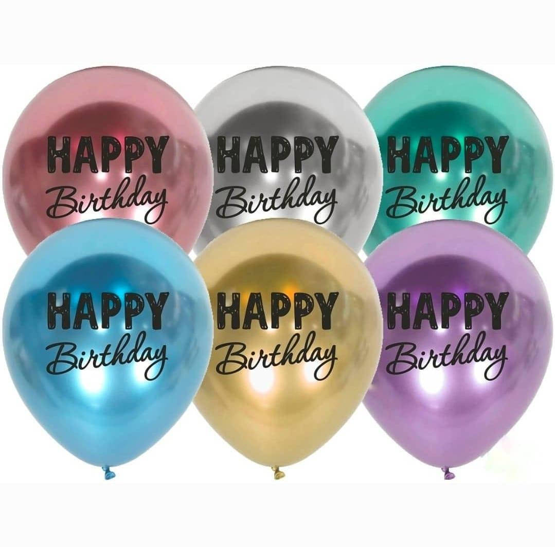 

Воздушные шарики ХРОМ с надписями HAPPY BIRTHDAY, Разные цвета