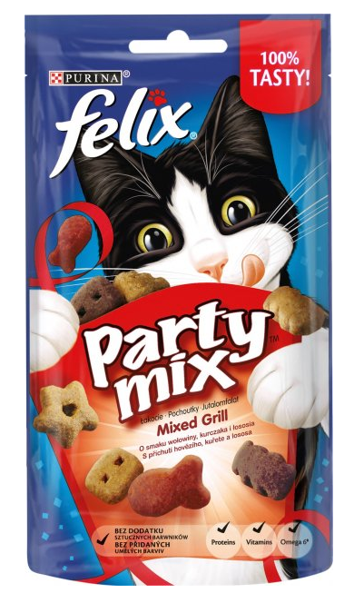 

Felix Party Mix Grill микс лакомств для кошек 60 г (курица, говядина и лосось)