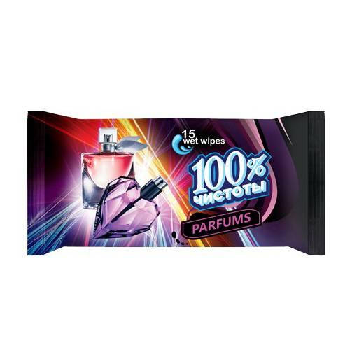 

Салфетки влажные (15 шт.) 100% чистоты ПАРФЮМ